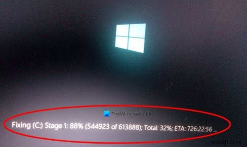 Windows 11/10 부팅 시 Fixing (C:) Stage 1 오류 해결 방법