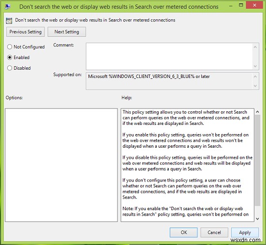 Windows 11/10에서 종량제 연결 환경의 웹 검색 결과 비활성화하는 방법