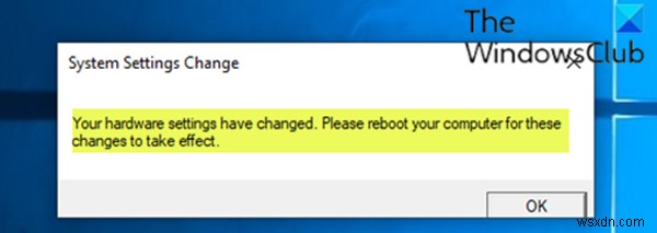 Windows 11/10 하드웨어 설정이 변경되었습니다 오류 해결 방법