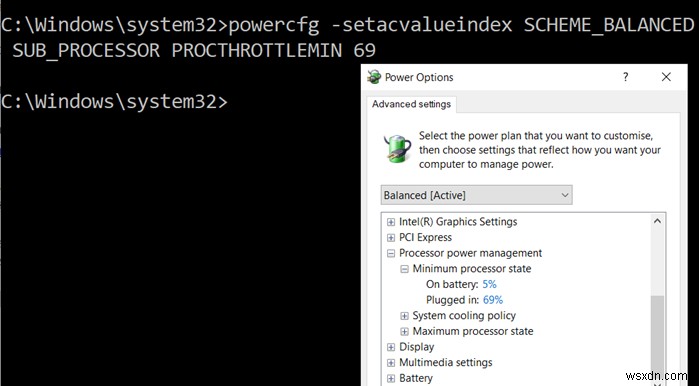 Windows 10에서 PowerCFG 명령어로 배터리 사용 시 프로세서 전원 상태 변경하는 방법