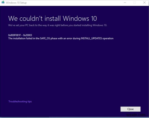 Windows Update 오류 0x800F081F – 0x20003: SAFE_OS 단계 INSTALL_UPDATES 설치 실패 해결 방법