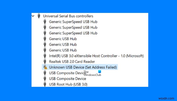 Windows 11/10에서 알 수 없는 USB 장치, 주소 설정 실패 오류 해결 방법