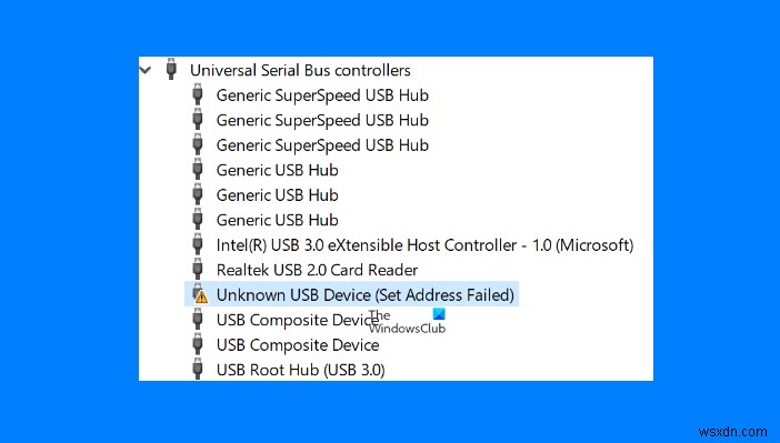 Windows 11/10에서 알 수 없는 USB 장치, 주소 설정 실패 오류 해결 방법
