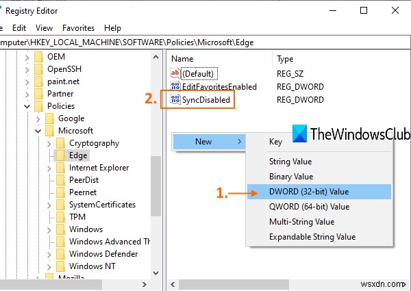 레지스트리 편집기로 Microsoft Edge 모든 프로필 동기화 켜기/끄기 설정 방법