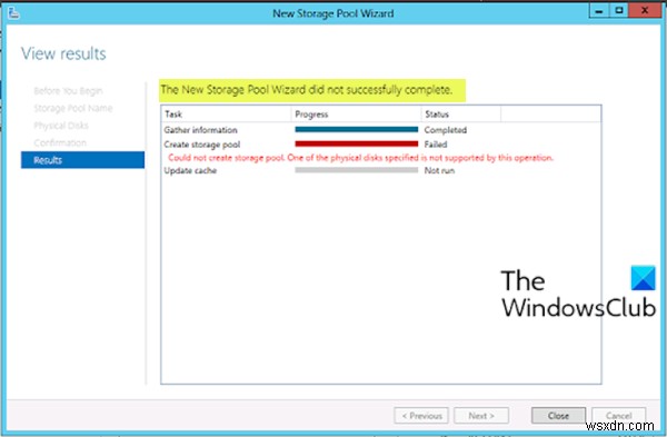 Windows 10 새 스토리지 풀 마법사가 성공적으로 완료되지 않았습니다 오류 해결 방법