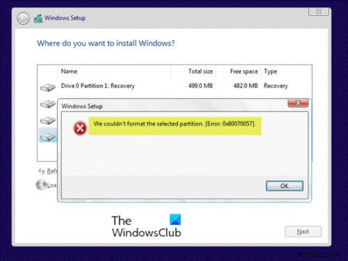 Windows 10 설치 시 선택한 파티션을 포맷할 수 없습니다 오류 0x80070057 해결 방법