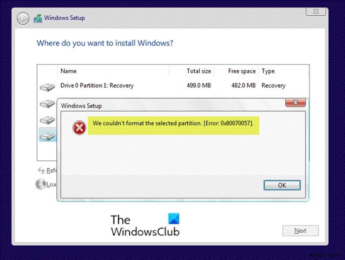 Windows 10 설치 시 선택한 파티션을 포맷할 수 없습니다 오류 0x80070057 해결 방법
