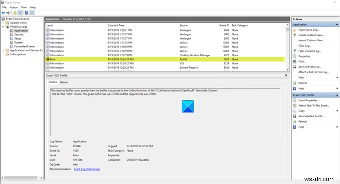 Windows 10 이벤트 오류 1020 및 1008 Microsoft-Windows-Perflib 오류 해결 방법