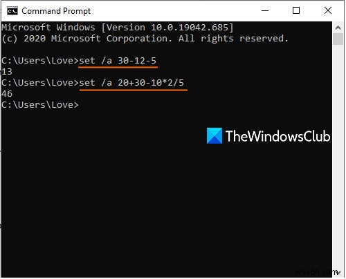 Windows 11/10 명령 프롬프트에서 산술 연산 수행하는 방법