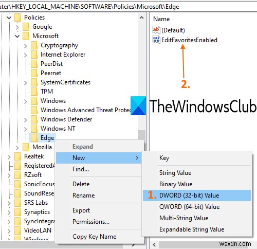 Windows 10에서 Microsoft Edge 즐겨찾기 변경을 차단하는 방법