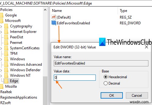 Windows 10에서 Microsoft Edge 즐겨찾기 변경을 차단하는 방법