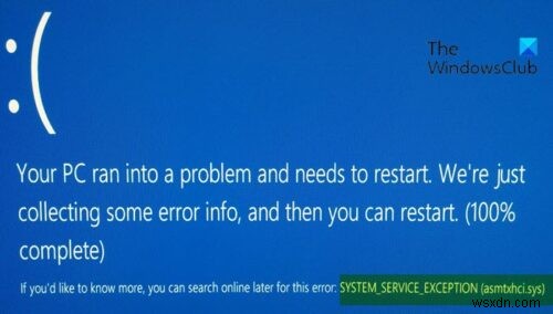 Windows 10에서 시스템 서비스 예외(asmtxhci.sys) 블루스크린 오류 해결 방법