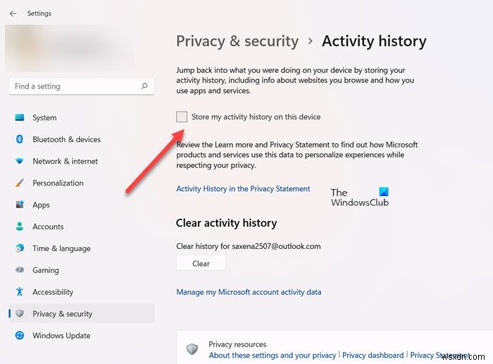 Windows 11/10에서 활동 기록(타임라인)을 영구적으로 비활성화하는 방법
