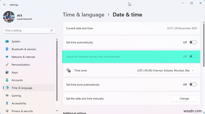 Windows 11/10에서 일광 절약 시간제 자동 조정 켜기 및 끄는 방법