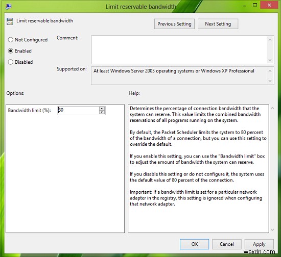 Windows 11/10에서 예약 가능한 대역폭 제한하는 방법 (그룹 정책 설정)