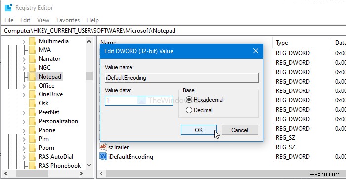 Windows 11/10 메모장 기본 문자 인코딩 변경 방법 (레지스트리 편집기)