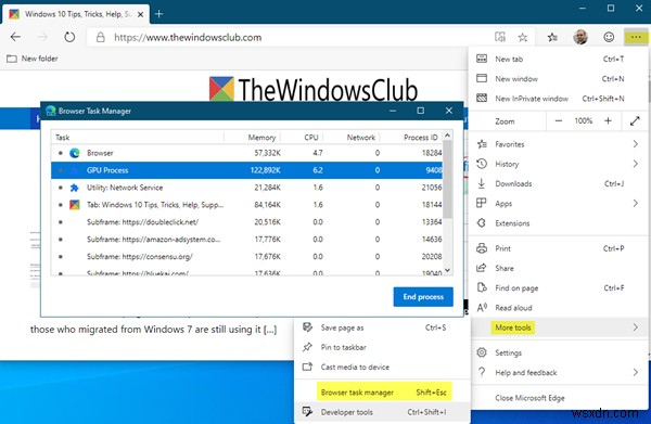 새 Microsoft Edge에서 브라우저 작업 관리자로 탭과 프로세스 관리하기