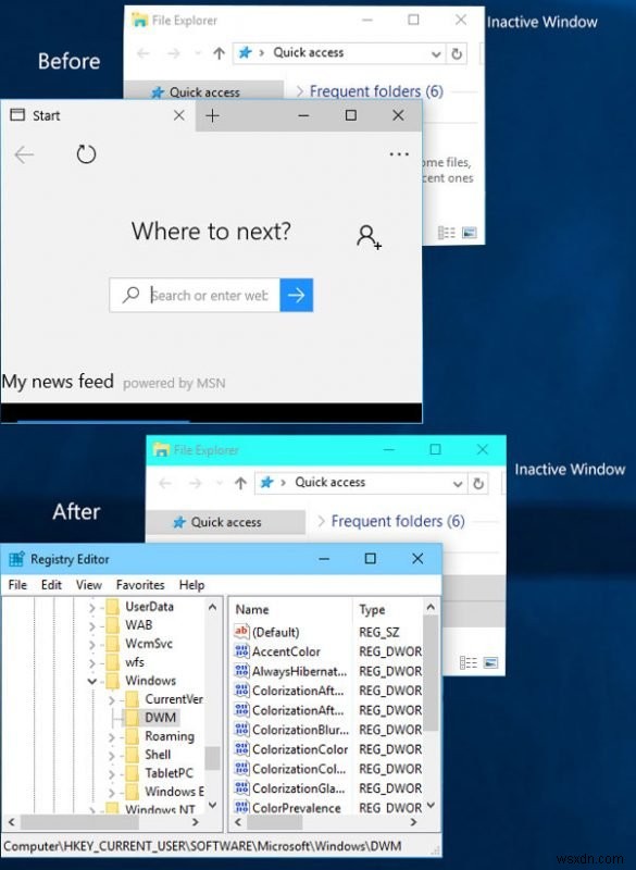 Windows 11/10에서 비활성 창 제목 표시줄에 색상 적용하는 방법
