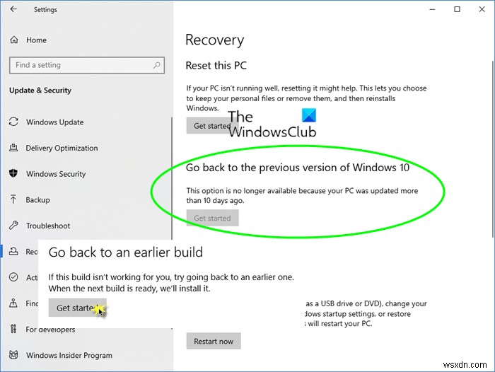 Windows 10 이전 빌드 또는 이전 버전으로 되돌리는 방법