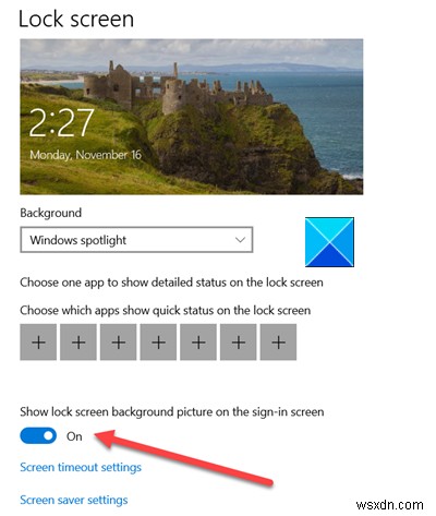 Windows 10 로그인 화면에서 잠금 화면 배경 그림 표시 켜기 또는 끄기