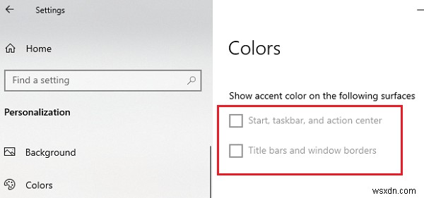 Windows 11/10에서 시작, 작업 표시줄, 알림 센터 강조색 표시가 회색으로 비활성화될 때 해결 방법