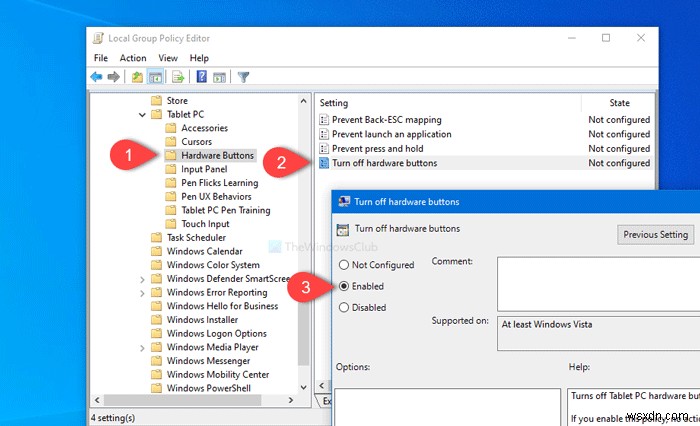 Windows 10 태블릿 PC에서 하드웨어 버튼 활성화 또는 비활성화하는 방법