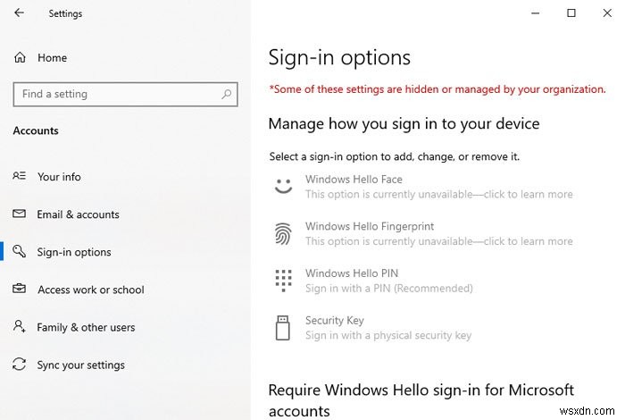 Windows 11/10 설정에서 로그인 옵션 페이지를 비활성화하는 방법