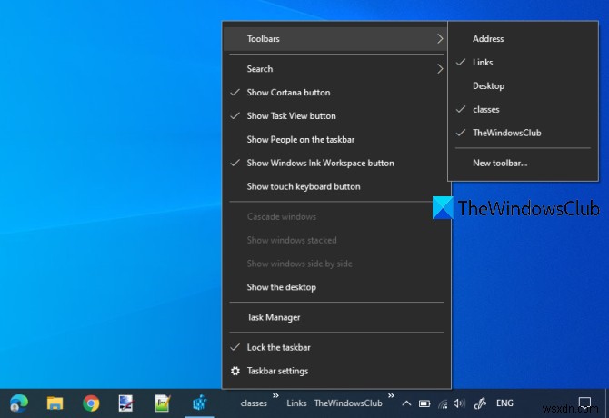 Windows 10에서 작업 표시줄 도구 모음 백업 및 복원하는 방법
