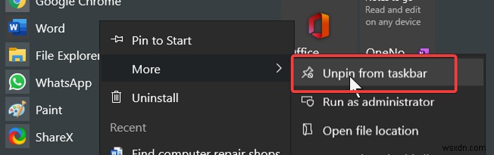 Windows 11/10에서 작업 표시줄·시작 메뉴에 프로그램 아이콘 고정 및 고정 해제하는 방법