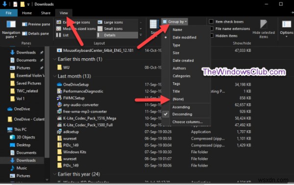 Windows 11/10 다운로드 폴더에서 날짜별 그룹화·정렬 해제하는 방법