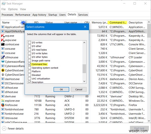 Windows 11/10 작업 관리자에서 명령줄(Command Line) 표시하는 방법