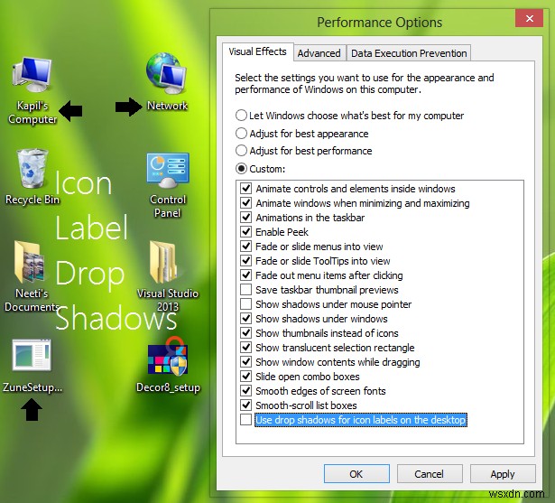 Windows 11/10 바탕 화면 아이콘 레이블의 그림자가 제거되지 않을 때 해결 방법