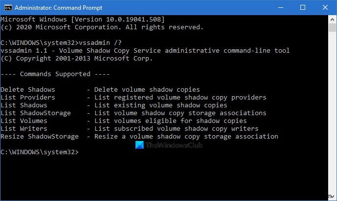 Windows 11/10에서 Vssadmin 명령어로 볼륨 섀도우 복사 서비스(VSS) 관리하는 방법