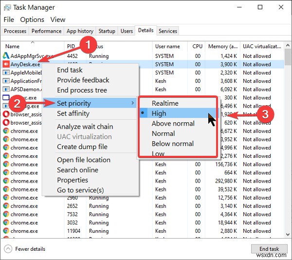 Windows 10 작업 관리자에서 프로세스 우선 순위를 변경할 수 없을 때 해결 방법