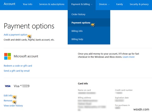 Windows 10 Microsoft Store에서 결제 수단 추가·편집·신용카드 삭제하는 방법