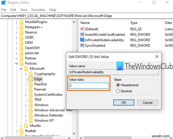 Windows 레지스트리 편집으로 Microsoft Edge 항상 InPrivate 모드로 시작하는 방법