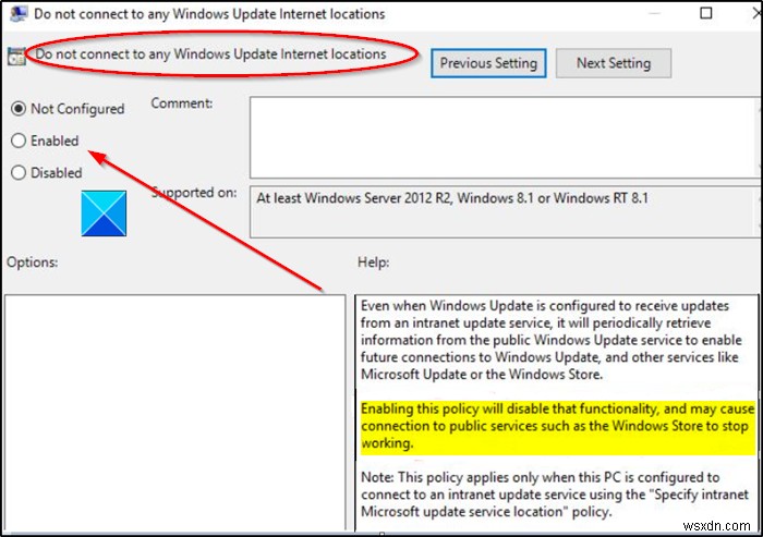 Windows 10이 Windows Update 인터넷 위치에 연결하지 못하도록 차단하는 방법