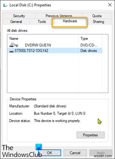Windows 10 드라이브 속성에서 하드웨어 탭 추가 또는 제거하는 방법