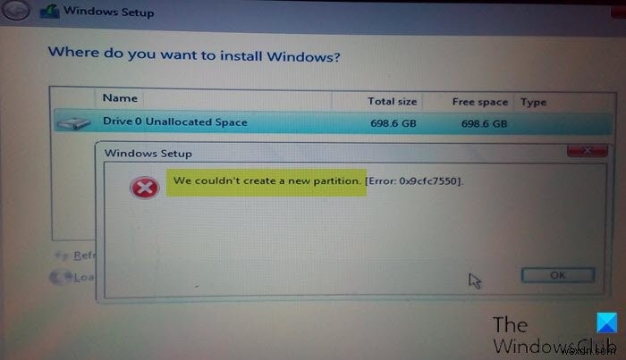 Windows 설치 중 새 파티션을 만들 수 없습니다 오류 해결 방법
