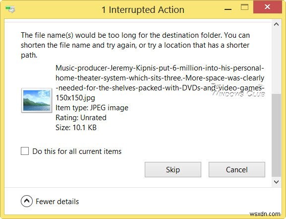 Windows 대상 폴더의 파일 이름이 너무 깁니다 오류 해결 방법