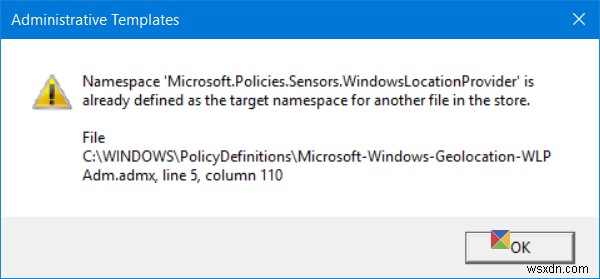 Windows 11/10 그룹 정책 편집기 네임스페이스가 이미 정의됨 오류 원인과 해결 방법