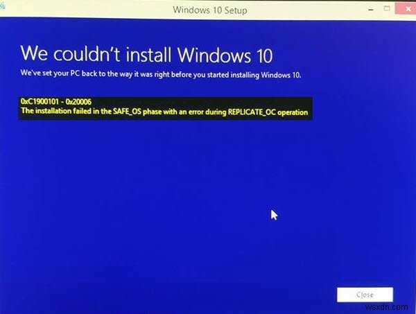 Windows 11/10 업그레이드 오류 0xC1900101 – 0x20006: SAFE_OS 단계 Replicate_OC 작업 중 설치 실패 완벽 해결 가이드