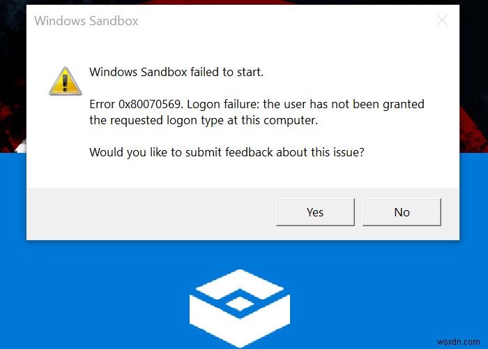 Windows 샌드박스 시작 실패 오류 0x80070569 해결 방법
