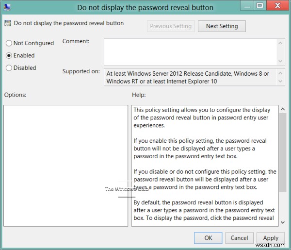 Windows 11/10에서 암호 공개 버튼 활성화 또는 비활성화하는 방법