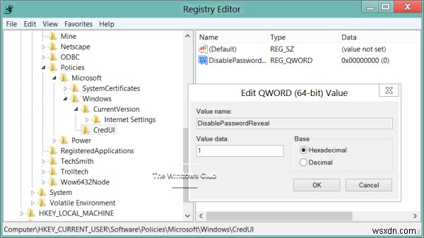 Windows 11/10에서 암호 공개 버튼 활성화 또는 비활성화하는 방법