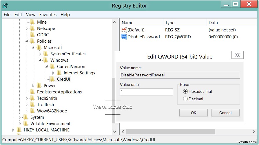 Windows 11/10에서 암호 공개 버튼 활성화 또는 비활성화하는 방법