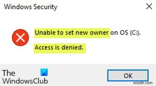 Windows 11/10에서  OS에 새 소유자를 설정할 수 없음, 액세스가 거부되었습니다  오류 해결 방법