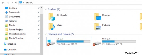 Windows 11/10에서 폴더·파일·하드 드라이브에 빨간색 X 표시가 나타날 때 해결 방법