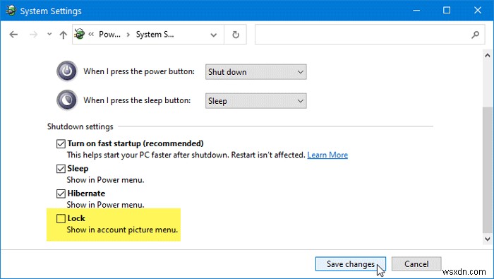 Windows 10 시작 메뉴 프로필 사진에서 잠금 옵션 표시 또는 숨기는 방법