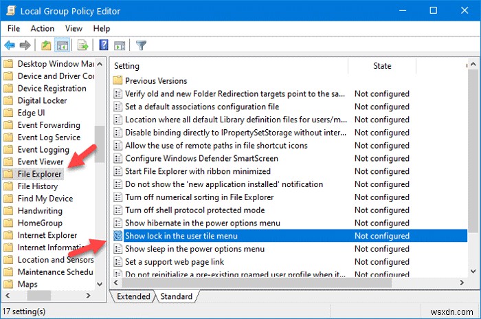 Windows 10 시작 메뉴 프로필 사진에서 잠금 옵션 표시 또는 숨기는 방법